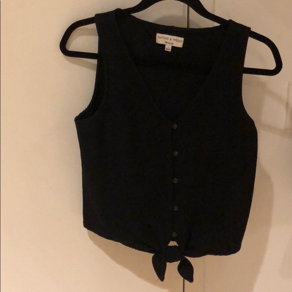 Black Texture & Thread Button-Front Tie Tank Top - image 2